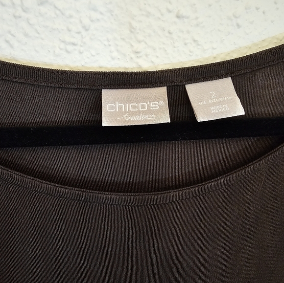 Chico's Traveler Size 2 Large Acetate Slinky Stretchy Brown Midi Dress - Picture 4 of 9